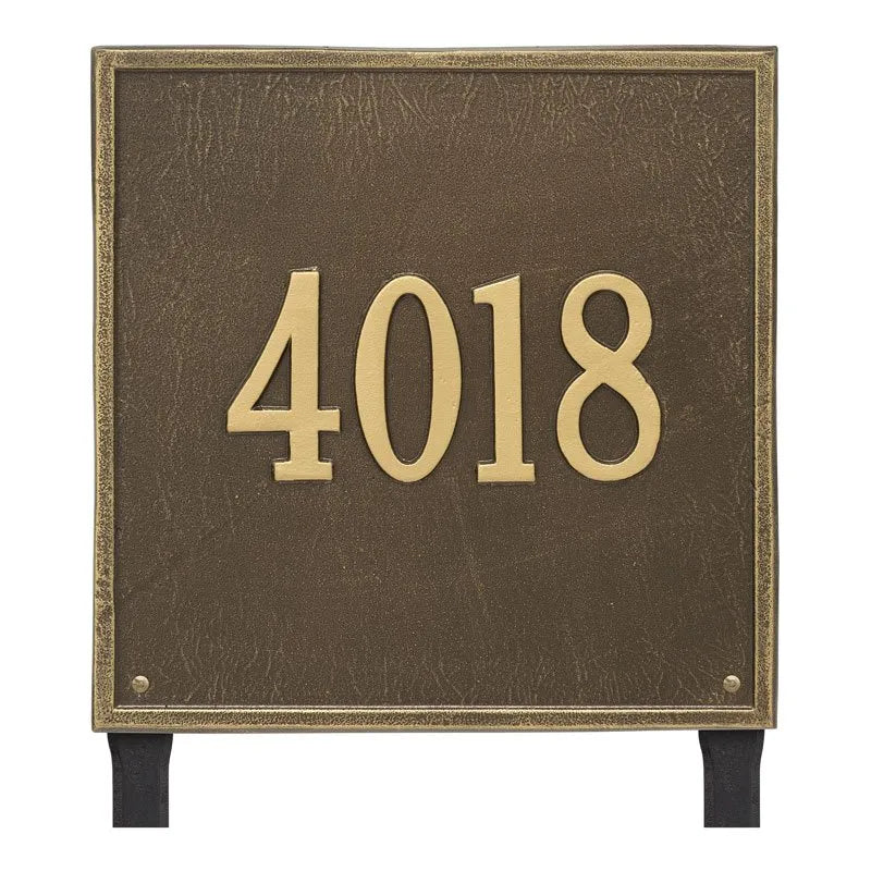 Whitehall Square Estate Lawn 1-Line Personalized Address Plaque - Antique Brass