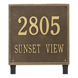 Whitehall Square Estate Lawn 2-Line Personalized Address Plaque - Antique Brass