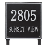 Whitehall Square Estate Lawn 2-Line Personalized Address Plaque - Black/Silver