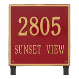 Whitehall Square Estate Lawn 2-Line Personalized Address Plaque - Red/Gold