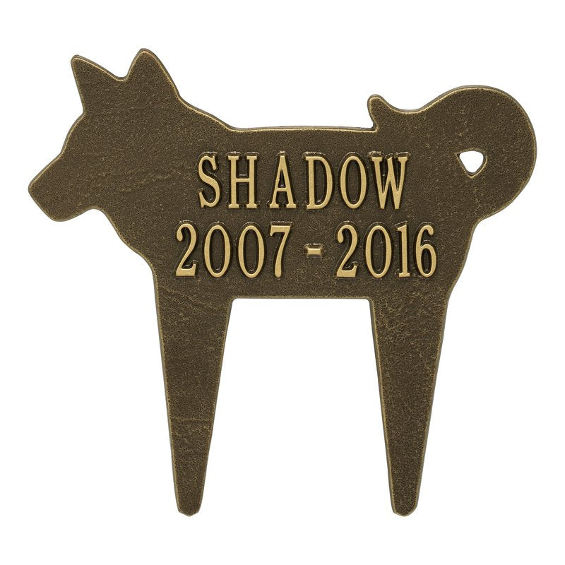 Whitehall Dog Silhouette Pet Memorial Lawn Personalized Plaque - Antique Brass