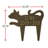 Whitehall Cat Silhouette Pet Memorial Lawn Personalized Plaque - dimensions