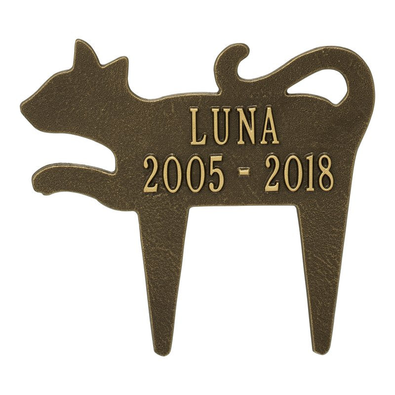 Whitehall Cat Silhouette Pet Memorial Lawn Personalized Plaque - Antique Brass