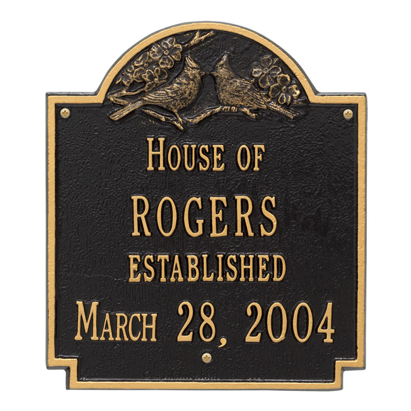 Whitehall Cardinal Wedding Plaque Standard Wall 2-Line Personalized Plaque - Black/Gold