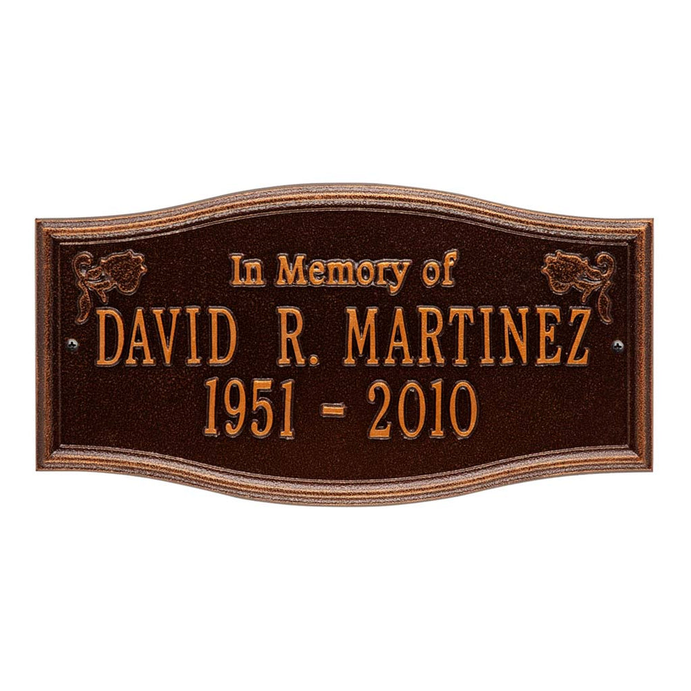 Whitehall Alexandria Standard Wall 2-Line "In Memory Of" Personalized Memorial Plaque - Antique Copper