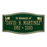 Whitehall Alexandria Standard Wall 2-Line "In Memory Of" Personalized Memorial Plaque - Green/Gold