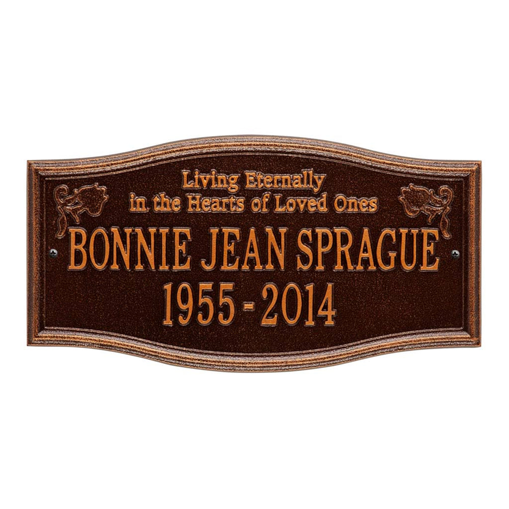 Whitehall Alexandria Standard Wall 2-Line "Living Eternally" Personalized Memorial Plaque - Antique Copper