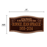 Whitehall Alexandria Standard Wall 2-Line "Living Eternally" Personalized Memorial Plaque - dimensions