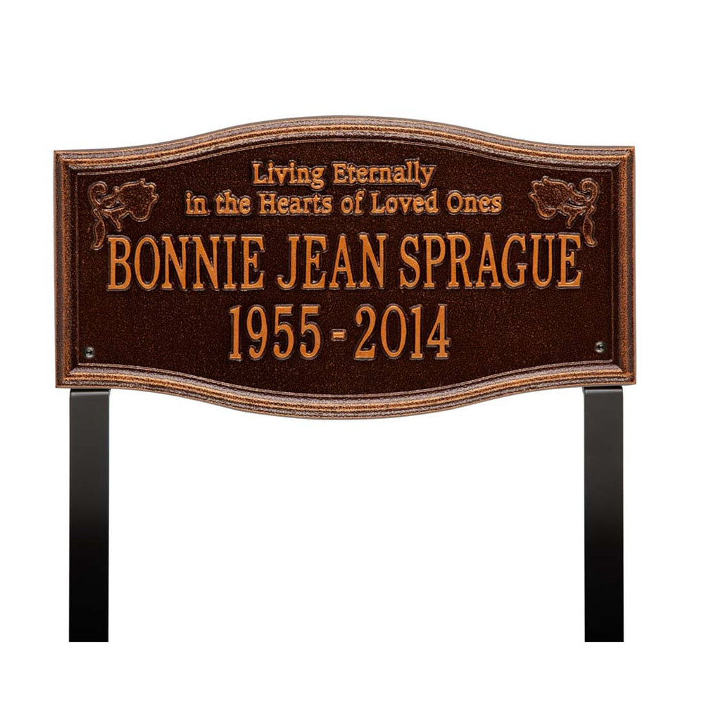 Whitehall Alexandria Standard Lawn 2-Line "Living Eternally" Personalized Memorial Plaque - Antique Copper