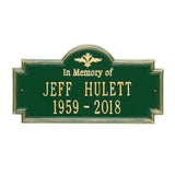 Whitehall Arlington Standard Wall 2-Line "In Memory Of" Personalized Memorial Plaque - Green/Gold