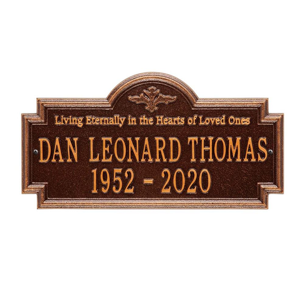 Whitehall Arlington Standard Wall 2-Line "Living Eternally" Personalized Memorial Plaque - Antique Copper