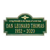 Whitehall Arlington Standard Wall 2-Line "Living Eternally" Personalized Memorial Plaque - Green/Gold