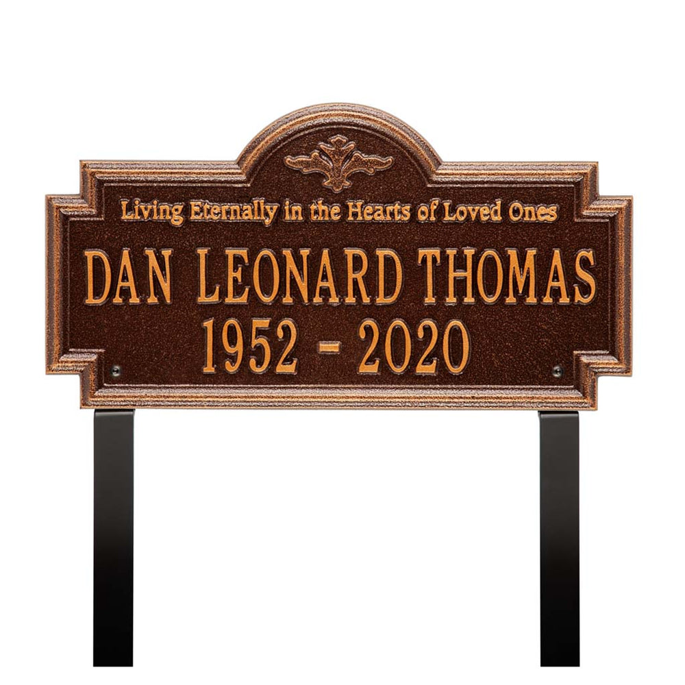 Whitehall Arlington Standard Lawn 2-Line "Living Eternally" Personalized Memorial Plaque - Antique Copper