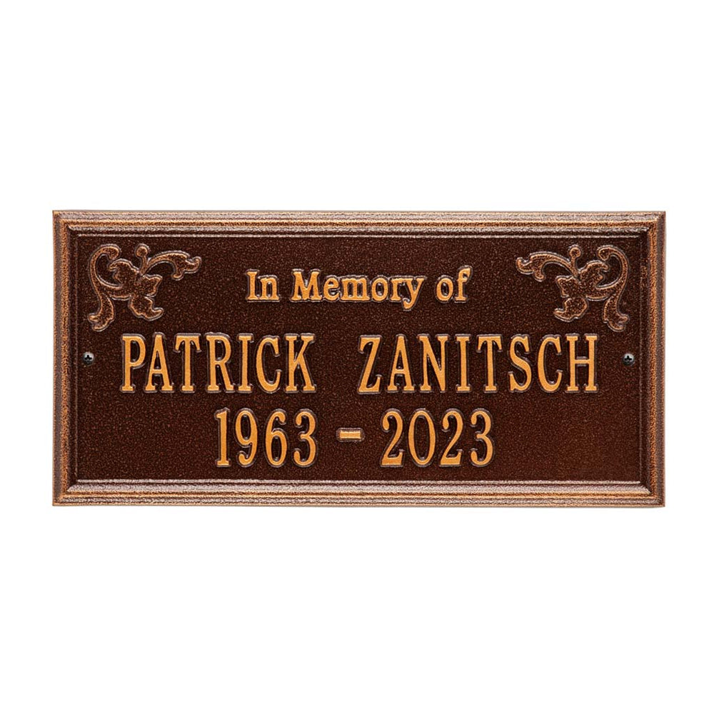 Whitehall Wilmington Standard Wall 2-Line "In Memory Of" Personalized Memorial Plaque - Antique Copper