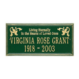 Whitehall Wilmington Standard Wall 2-Line "Living Eternally" Personalized Memorial Plaque - Green/Gold
