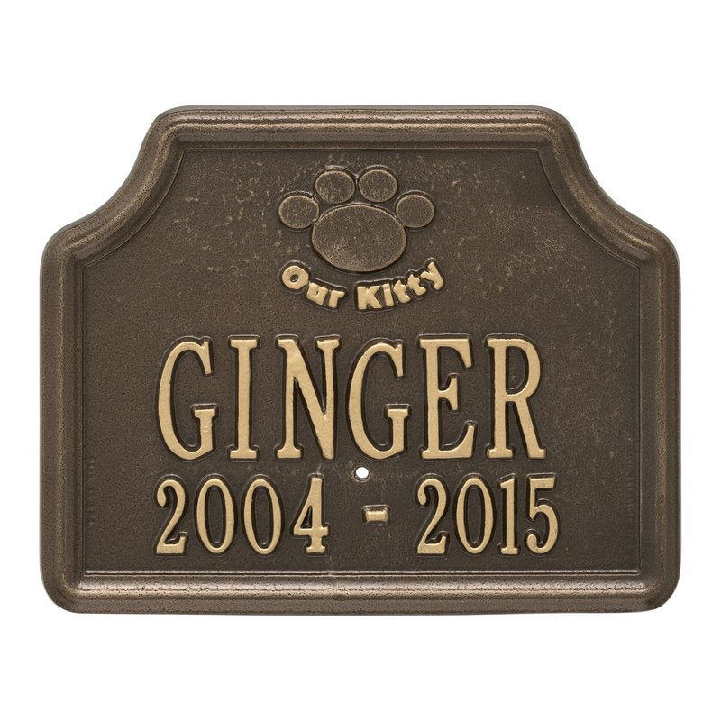 Whitehall Our Kitty Cat Memorial Lawn Personalized Plaque - Antique Brass