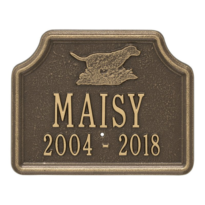 Whitehall Retriever Dog Memorial Lawn Personalized Plaque - Antique Brass