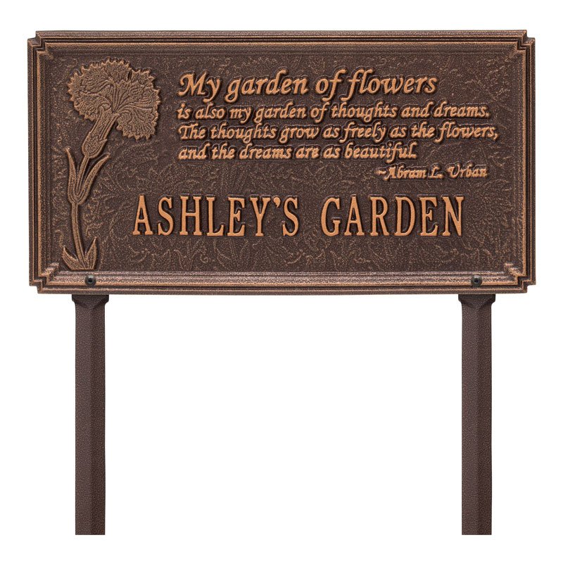 Whitehall Dianthus Garden Lawn Personalized Plaque - Antique Copper