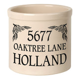 Whitehall Pinecone Address 2 Gallon Stoneware Personalized Crock - Bristol Crock, Black Engraving