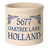 Whitehall Pinecone Address 2 Gallon Stoneware Personalized Crock - Bristol Crock, Blue Engraving