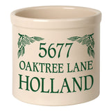 Whitehall Pinecone Address 2 Gallon Stoneware Personalized Crock - Bristol Crock, Green Engraving