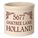 Whitehall Pinecone Address 2 Gallon Stoneware Personalized Crock - Bristol Crock, Red Engraving