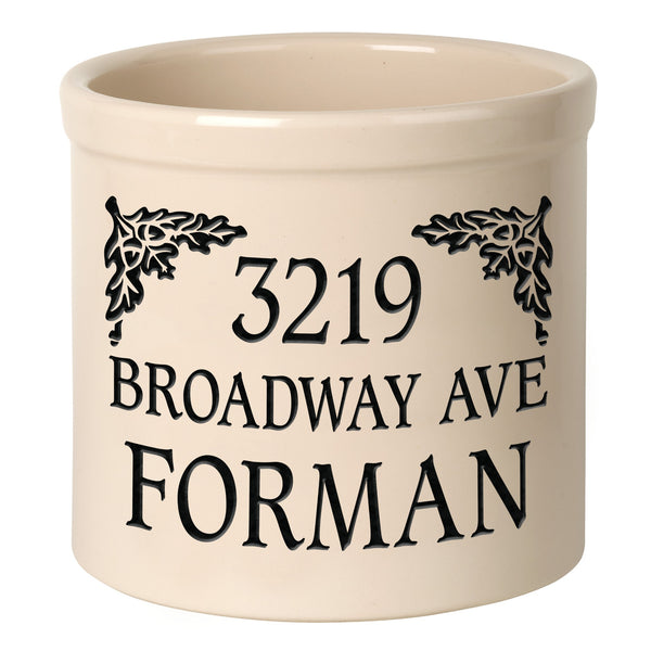 Whitehall Products Whitehall Oak Leaf Address 2 Gallon Stoneware Personalized Crock