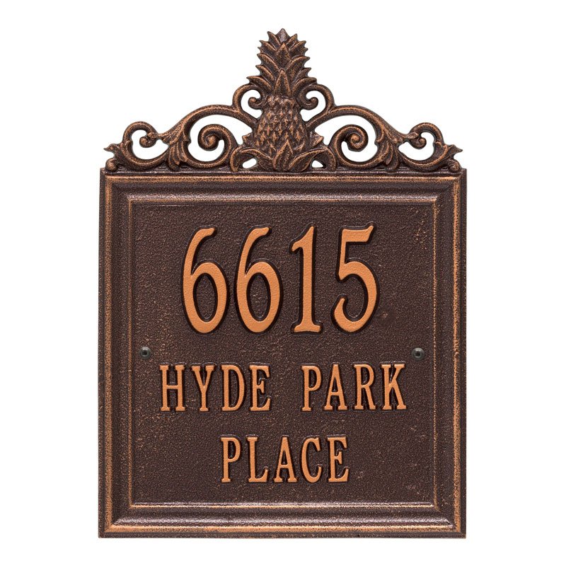 Whitehall Lanai Standard Wall 3-Line Personalized Address Plaque - Antique Copper