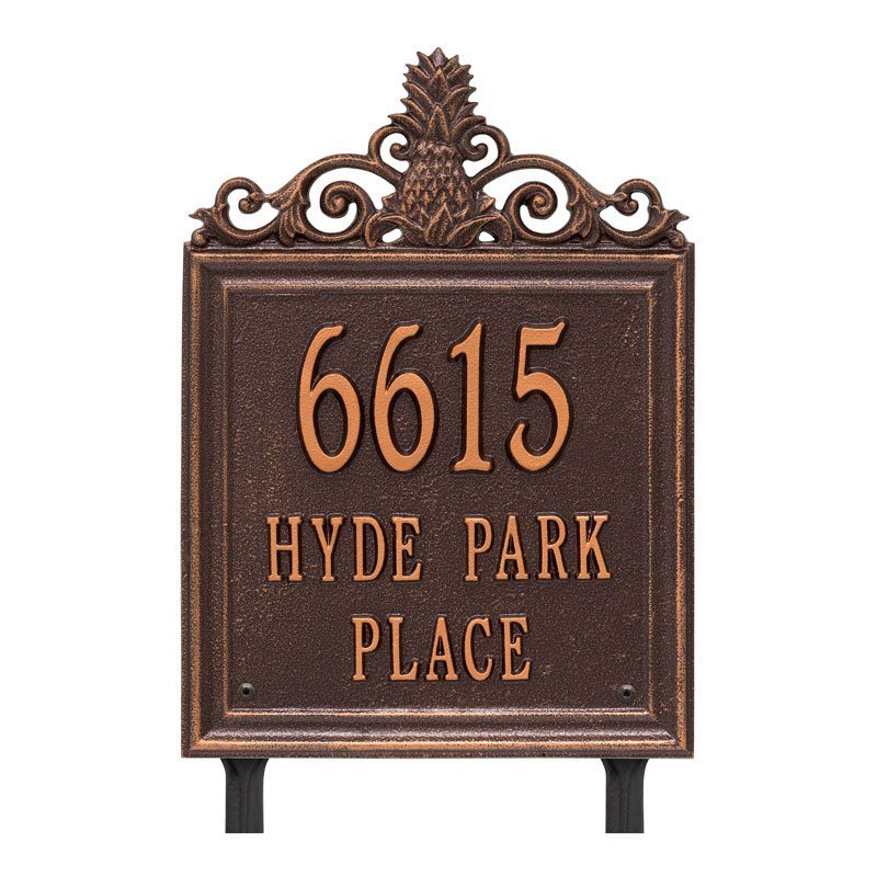 Whitehall Lanai Standard Lawn 3-Line Personalized Address Plaque - Antique Copper
