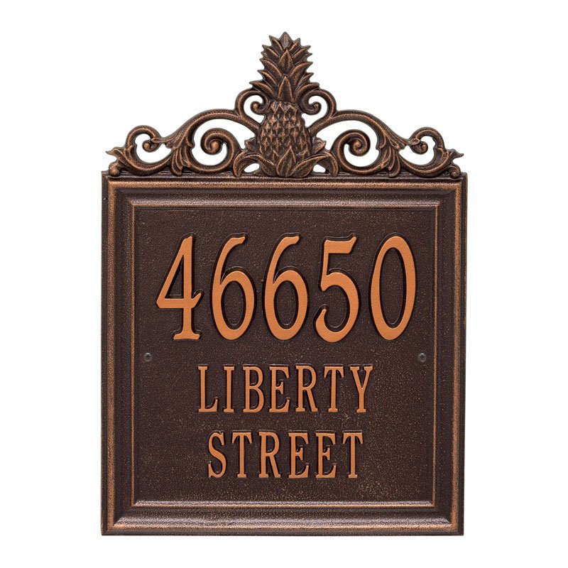 Whitehall Lanai Estate Wall 3-Line Personalized Address Plaque - Antique Copper