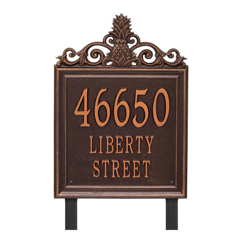 Whitehall Lanai Estate Lawn 3-Line Personalized Address Plaque - Antique Copper