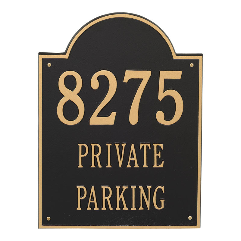 Whitehall Extra Arch Large 3-Line Personalized Commercial Plaque - Black/Gold