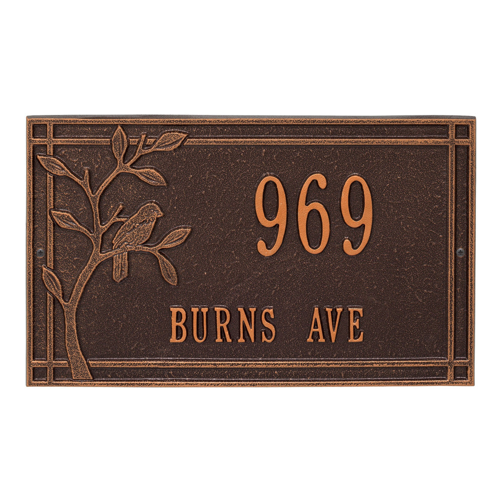 Whitehall Woodridge Bird Standard Wall 2-Line Personalized Address Plaque - Antique Copper