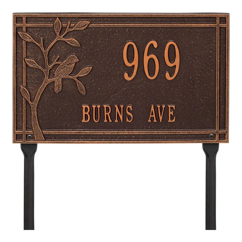Whitehall Woodridge Bird Standard Lawn 2-Line Personalized Address Plaque - Antique Copper