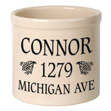Whitehall Pinecone Name & Address 2 Gallon Stoneware Personalized Crock - Bristol Crock, Black Engraving