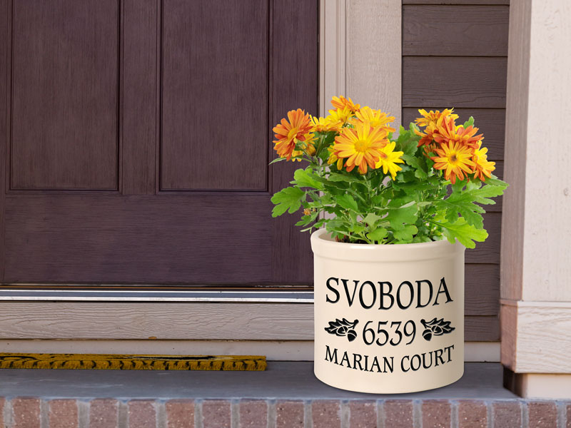 Whitehall Oak Leaf Name & Address 2 Gallon Stoneware Personalized Crock - lifestyle