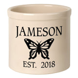 Whitehall Butterfly Established 2 Gallon Personalized Crock - Bristol Crock, Black Engraving