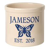 Whitehall Butterfly Established 2 Gallon Personalized Crock - Bristol Crock, Blue Engraving