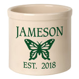 Whitehall Butterfly Established 2 Gallon Personalized Crock - Bristol Crock, Green Engraving