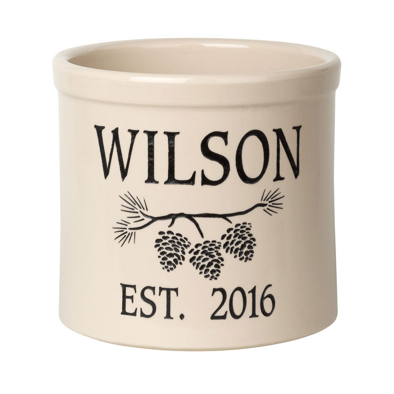 Whitehall Pine Bough Established 2 Gallon Personalized Crock - Black Engraving/Bristol Crock