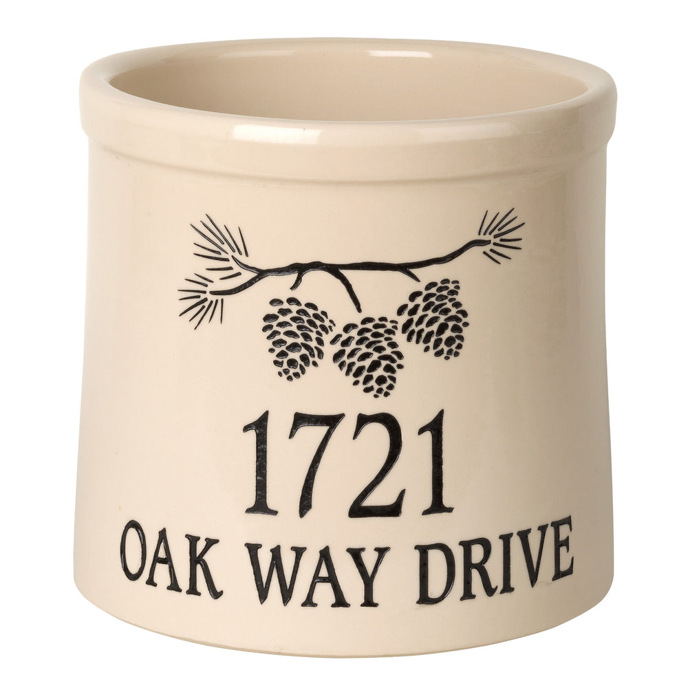 Whitehall Pine Bough 2 Gallon Stoneware Personalized Crock - Bristol Crock, Black Engraving