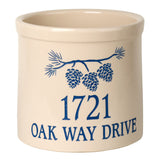Whitehall Pine Bough 2 Gallon Stoneware Personalized Crock - Bristol Crock, Blue Engraving