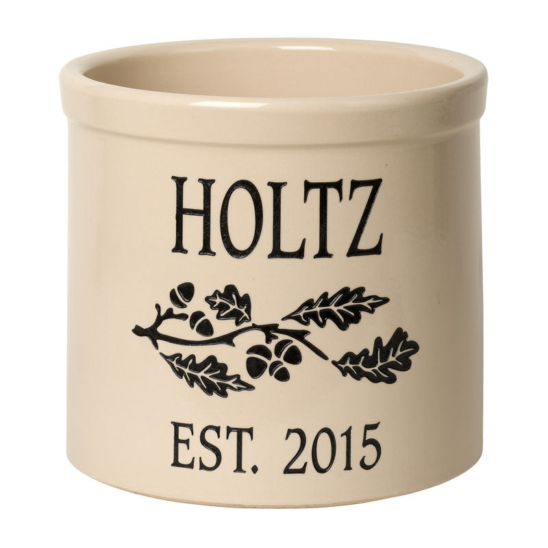 Whitehall Oak Branch Established 2 Gallon Personalized Crock - Black Engraving/Bristol Crock