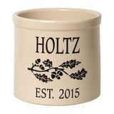 Whitehall Oak Branch Established 2 Gallon Personalized Crock - Black Engraving/Bristol Crock