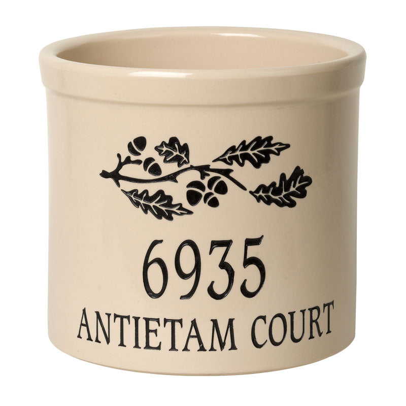 Whitehall Oak Branch Address 2 Gallon Personalized Crock - Black Engraving/Bristol Crock