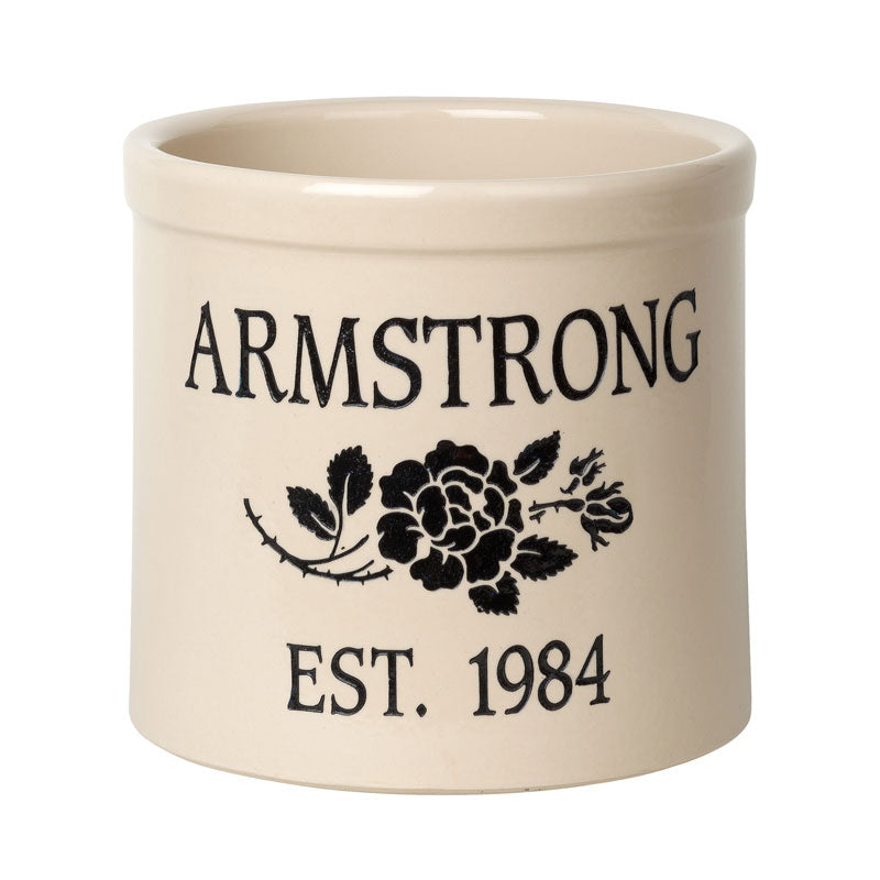 Whitehall Rose Stem Established 2 Gallon Personalized Crock - Black Engraving/Bristol Crock