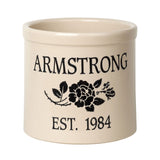 Whitehall Rose Stem Established 2 Gallon Personalized Crock - Black Engraving/Bristol Crock