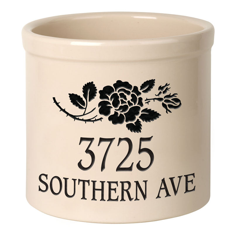 Whitehall Rose Stem 2 Gallon Stoneware Personalized Crock - Bristol Crock, Black Engraving