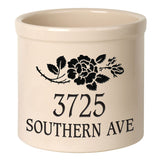 Whitehall Rose Stem 2 Gallon Stoneware Personalized Crock - Bristol Crock, Black Engraving