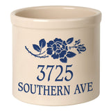 Whitehall Rose Stem 2 Gallon Stoneware Personalized Crock - Bristol Crock, Blue Engraving